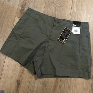Lee Shorts Women's A-Line High Rise 14, 4" Olive Grove Green Stretch Pockets New